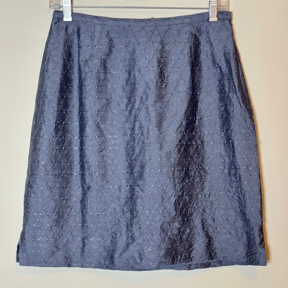 Vintage 90s Ann Taylor Silk Eyelet Mini Skirt 6 Blue Girl Next Door